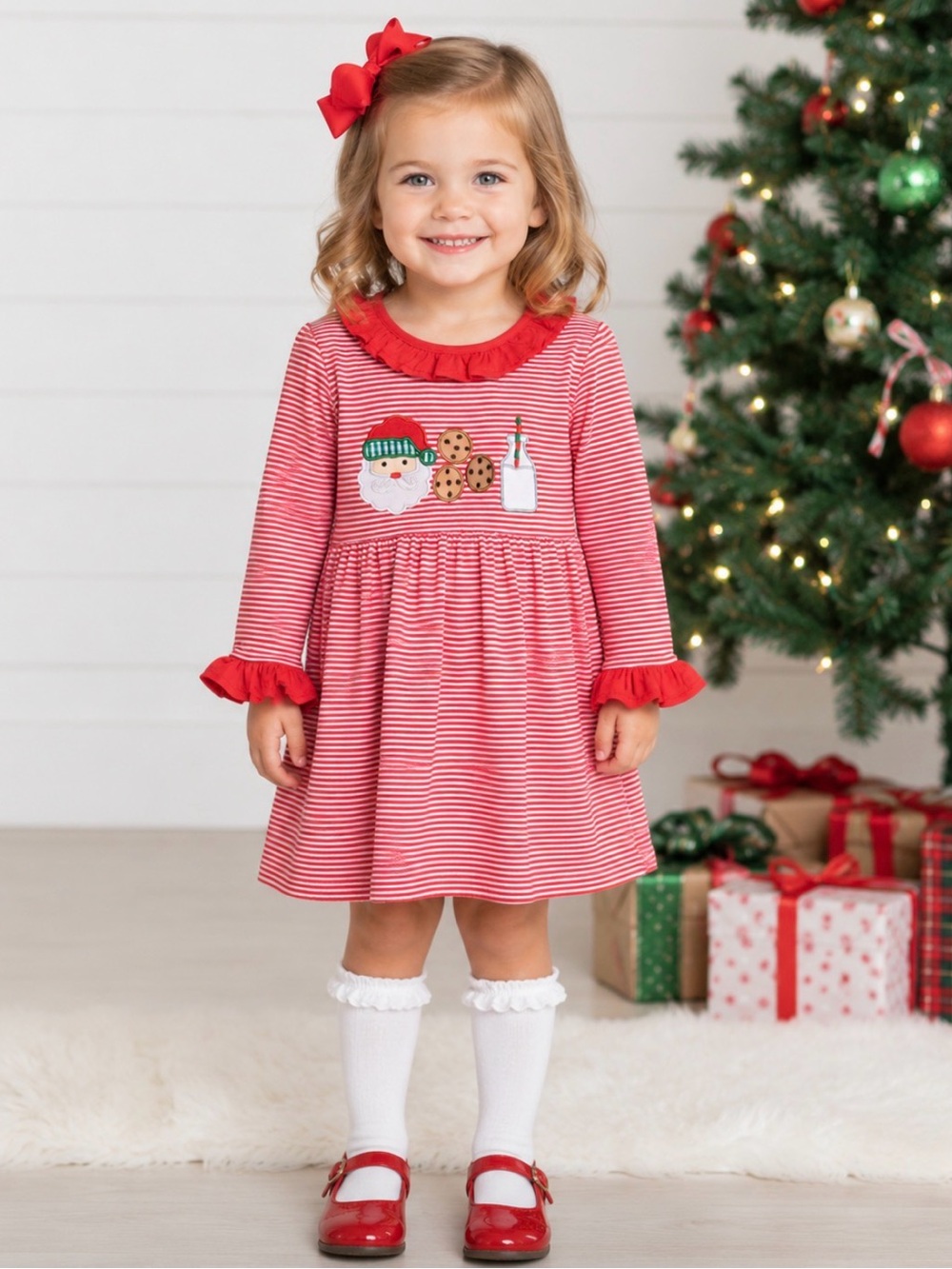Stitchy Fish Santa's Treat Trio Applique Dress, Red CHRISTMAS
